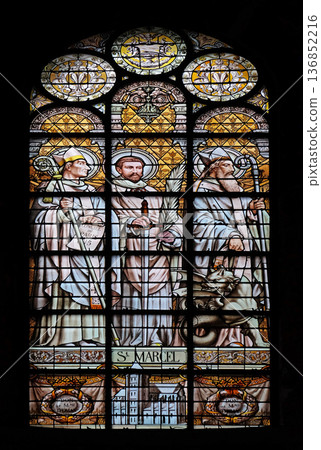Saint Marcel, stained glass window in the Saint Augustine church in Paris, France 136852216