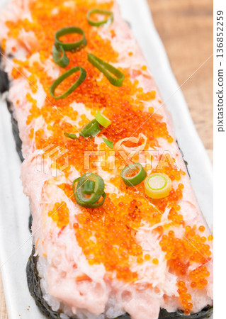 Delicious negitoro and crab seaweed rolls 136852259