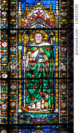 Stained glass window in the Cattedrale di Santa Maria del Fiore (Cathedral of Saint Mary of the Flower), Florence, Italy 136852598