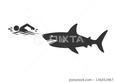 鯊魚追逐人的剪影圖標 136852967