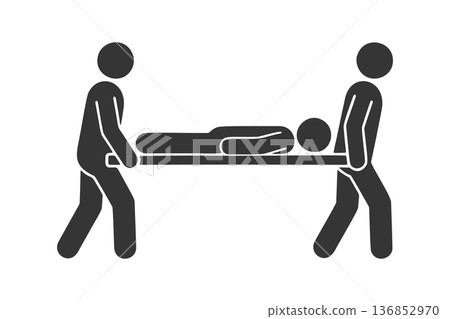 擔架上抬著的人的剪影圖標 擔架上抬著的人的剪影圖標 136852970