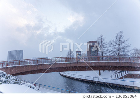 Beautiful snowscape of Kansui Park repainted by heavy snow Beautiful snowscape of Kansui Park repainted by heavy snow 136853064