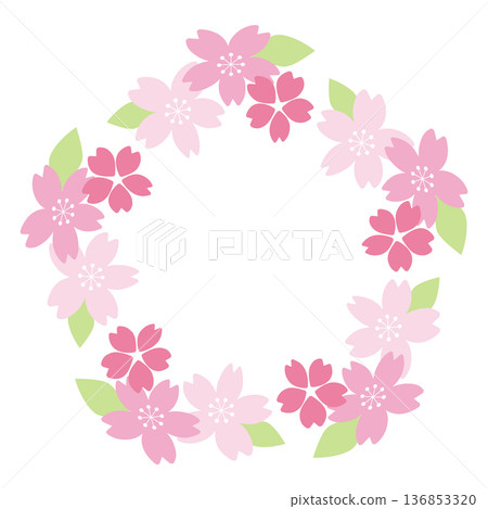 Simple cherry blossom frame with leaves Simple cherry blossom frame with leaves 136853320