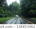 Winding mountain road passes through lush tropical forest on a rainy day in Thailand 136853462