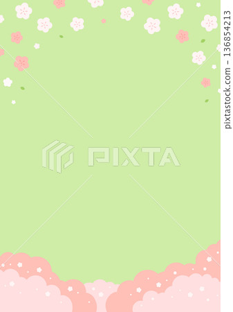 Cute cherry blossom background, yellow-green vertical background 136854213