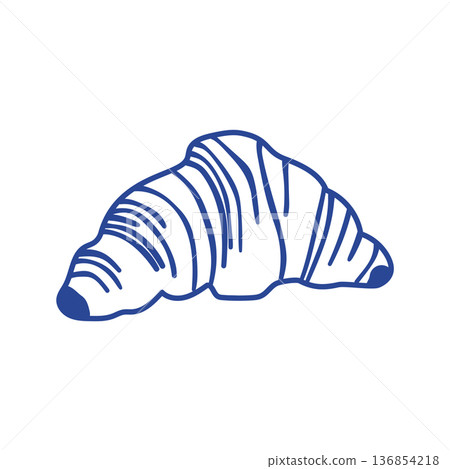 Blue line art sketch of a classic French croissant. Minimalist hand drawn bakery pastry Blue line art sketch of a classic French croissant. Minimalist hand drawn bakery pastry 136854218