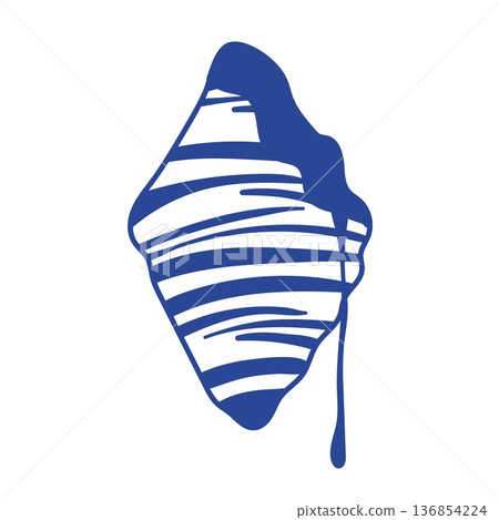 Hand drawn blue outline of a sweet croissant dripping with melted chocolate. Line art sketch 136854224