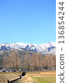 Snow-covered mountains and metasequoia trees 136854244