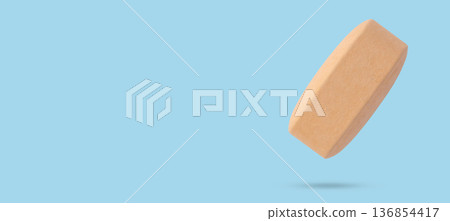 Orange vitamin C pill tablet float on blue background Orange vitamin C pill tablet float on blue background 136854417