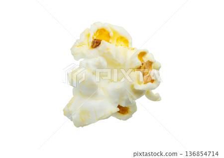 Tasty popcorn close up isolated on white background Tasty popcorn close up isolated on white background 136854714
