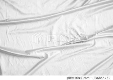 Abstract white wrinkled bedding sheet fabric texture background 136854769