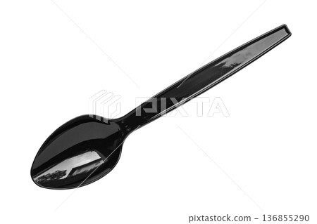 Black plastic spoon isolated on white background Black plastic spoon isolated on white background 136855290