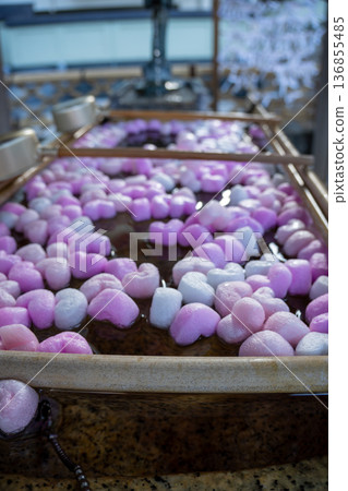 Colorful hearts floating in the water Colorful hearts floating in the water 136855485