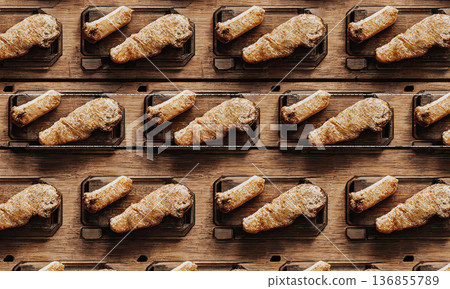 Grilled bbq appetizers pattern of meat on wooden trays for catering and culinary design concepts 136855789