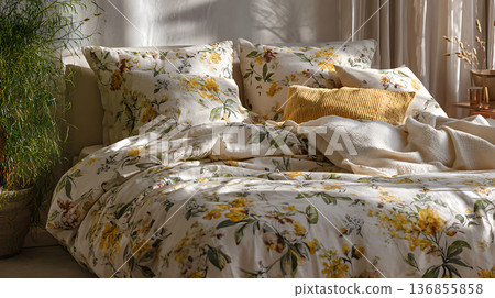 Spring floral linen bed ring creates a cozy bedroom Spring floral linen bed ring creates a cozy bedroom 136855858