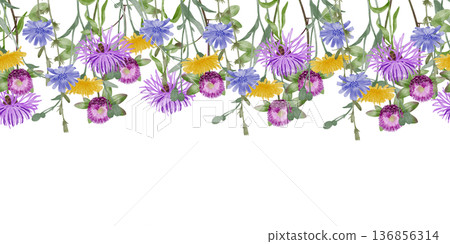 Seamless Wildflower Border Watercolor Seamless Wildflower Border Watercolor 136856314
