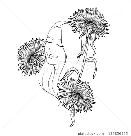 Woman portrait with cornflower vector illustration 136856355