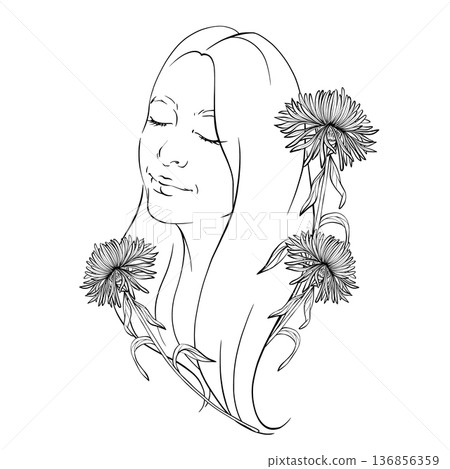 Vector Floral Woman Line Art Illustration Vector Floral Woman Line Art Illustration 136856359
