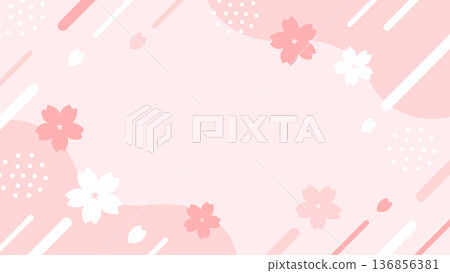 春季櫻花幾何邊框背景，16:9 橫向尺寸 136856381