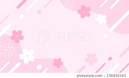 粉紅色櫻花幾何邊框背景，16:9 橫向尺寸 136856382