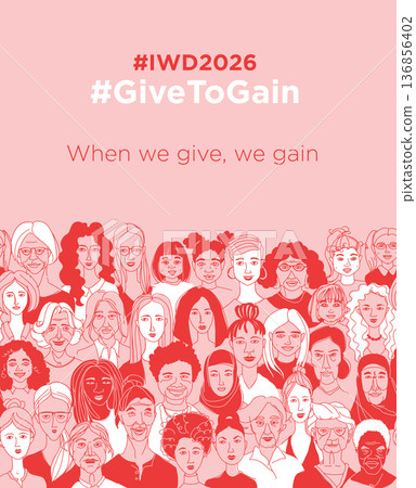 Give to Gain, International Women Day Equality Poster with Diverse Female Faces 136856402