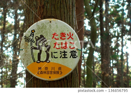 Public warning signs calling for forest fire prevention. Educational materials to promote forest fire prevention and disaster prevention awareness. Public warning signs calling for forest fire prevention. Educational materials to promote forest fire prevention and disaster prevention awareness. 136856795