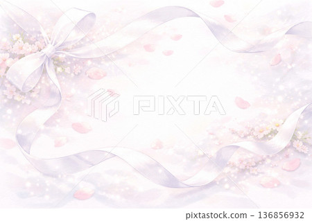 白色情人節系列：白色絲帶和飄落的花瓣背景 136856932