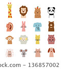 Hand drawn animal flat cute icons 136857002