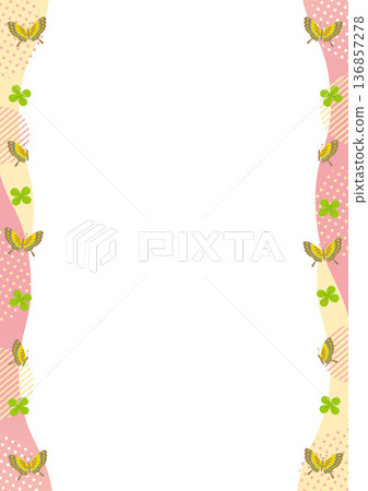 Vertical frame with butterfly, clover, geometric pattern and wave on the left and right _ Pink 136857278