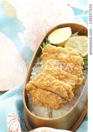 Chicken cutlet bento in a bento box Chicken cutlet bento in a bento box 136857429