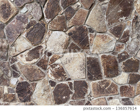 Natural Stone Wall Texture Irregular Rock Masonry Brown Gray Cobblestone Surface Background Photo Natural Stone Wall Texture Irregular Rock Masonry Brown Gray Cobblestone Surface Background Photo 136857614