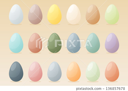 Modern pastel Easter eggs set with muted earth tones vector illustration. 136857678
