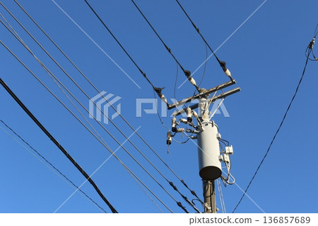 Utility poles and surrounding power equipment (power distribution equipment) Utility poles and surrounding power equipment (power distribution equipment) 136857689