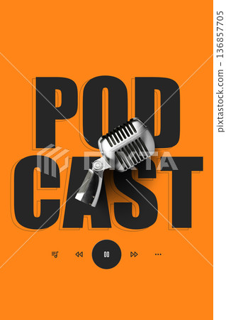 Podcast recording with a microphone on an orange background in a modern style Podcast recording with a microphone on an orange background in a modern style 136857705