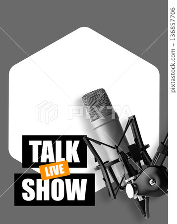 Podcast setup with microphone for live talk show recording in studio Podcast setup with microphone for live talk show recording in studio 136857706