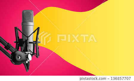 Podcast microphone with colorful background for recording audio content online Podcast microphone with colorful background for recording audio content online 136857707