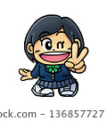 Super-deformed illustration of a smiling female student making a peace sign (SD character/chibi character) Super-deformed illustration of a smiling female student making a peace sign (SD character/chibi character) 136857727