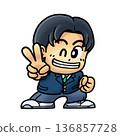 Super-deformed illustration of a smiling male student making a peace sign (SD character/chibi character) Super-deformed illustration of a smiling male student making a peace sign (SD character/chibi character) 136857728