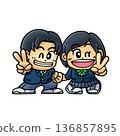 Super-deformed illustration A of smiling male and female students making peace signs (SD characters/chibi characters) Super-deformed illustration A of smiling male and female students making peace signs (SD characters/chibi characters) 136857895