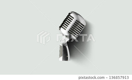 Discussion of topics in a podcast with a vintage microphone setup for recording audio Discussion of topics in a podcast with a vintage microphone setup for recording audio 136857913