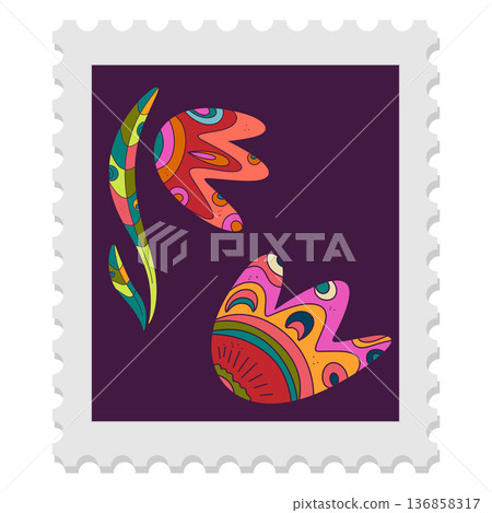 A spring stamp with Easter floral holiday motifs in a naive folk art style. Vector isolated element. 136858317