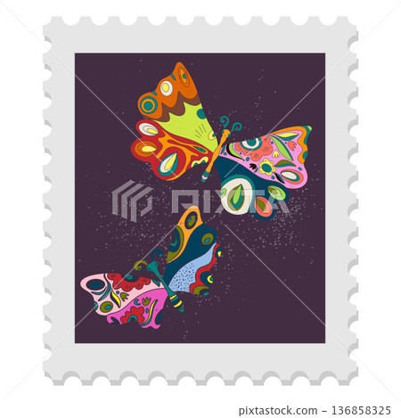 A spring stamp with Easter floral holiday motifs in a naive folk art style. Vector isolated element. 136858325