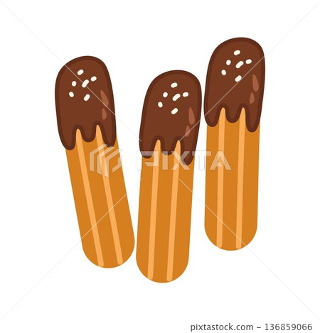 delicious Churros with cinnamon and chocolate delicious Churros with cinnamon and chocolate 136859066
