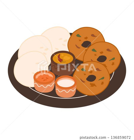 Idli Medu vada, South Indian sambhar, chutney, South Indian breakfast Idli Medu vada, South Indian sambhar, chutney, South Indian breakfast 136859072