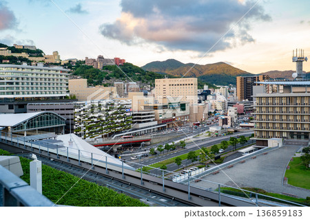 View of Nagasaki Station from the Nagasaki Prefectural Office Observation Terrace View of Nagasaki Station from the Nagasaki Prefectural Office Observation Terrace 136859183