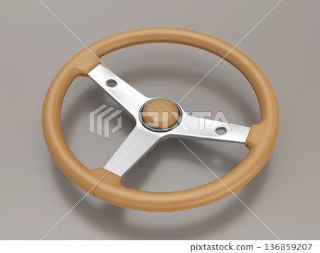 Brown retro car steering wheel 136859207