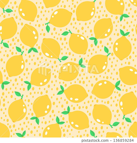 Simple seamless pattern with lemons on a yellow background. Vector graphics. 136859284