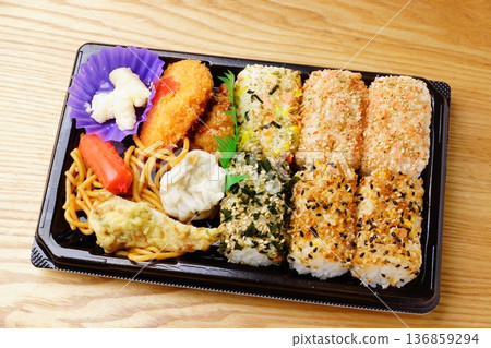 Rice ball side dish bento Rice ball side dish bento 136859294