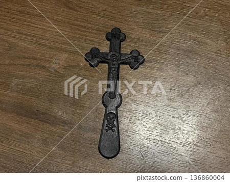 the crosses on the floor in the church. top view 136860004