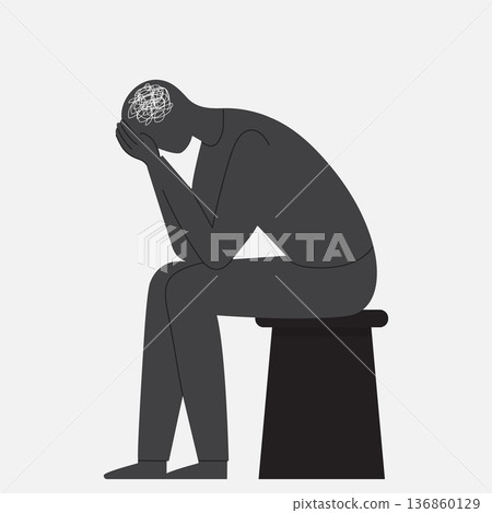 Man silhouette suffering from depression and anxiety vector illustration. Man silhouette suffering from depression and anxiety vector illustration. 136860129